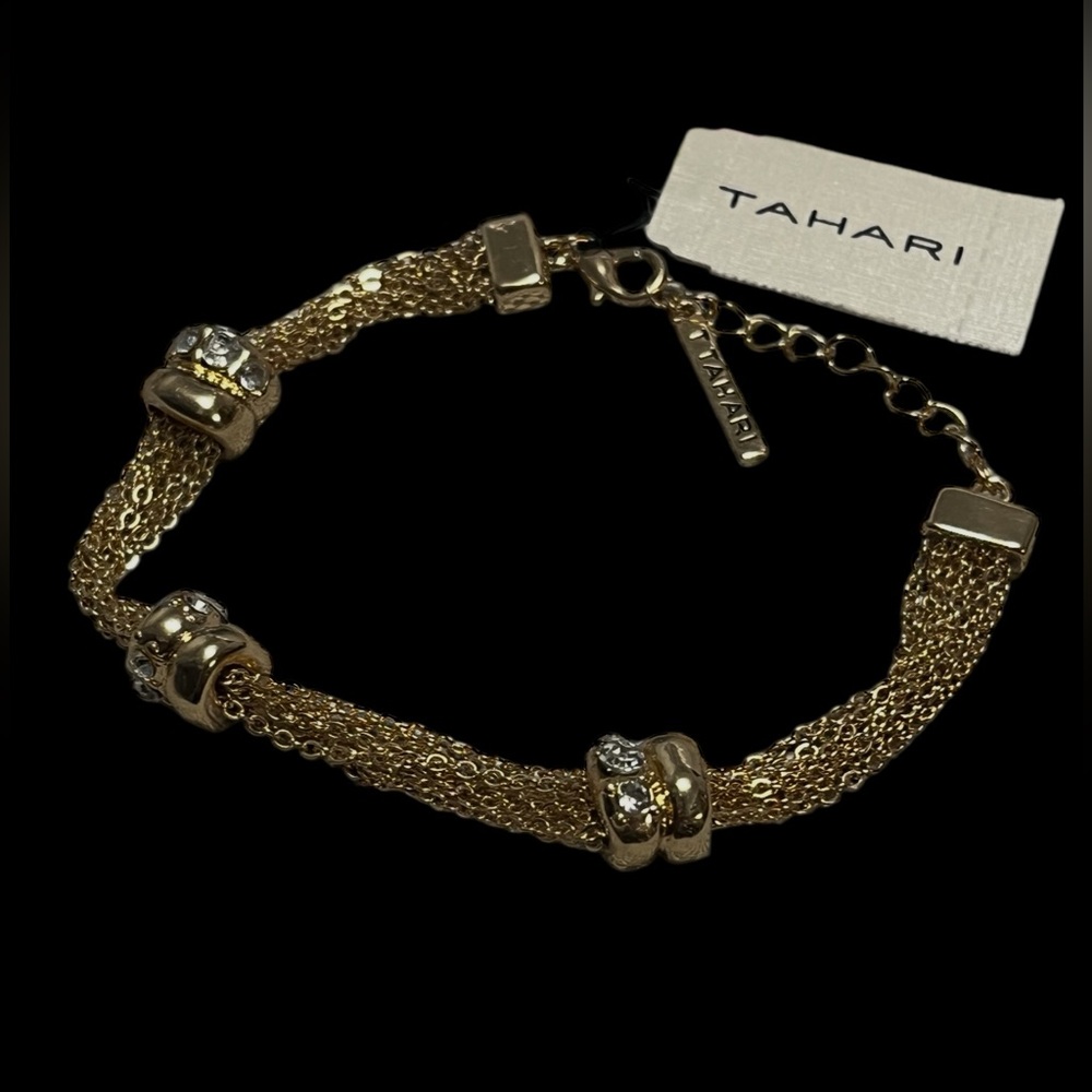 Tahari Gold Chains Bracelet with Crystal Accents